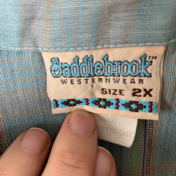 VINTAGE SADDLEBROOK WESTERNWEAR Shirt Cowboy Style Short Sleeves Blue - Picture 4 of 8